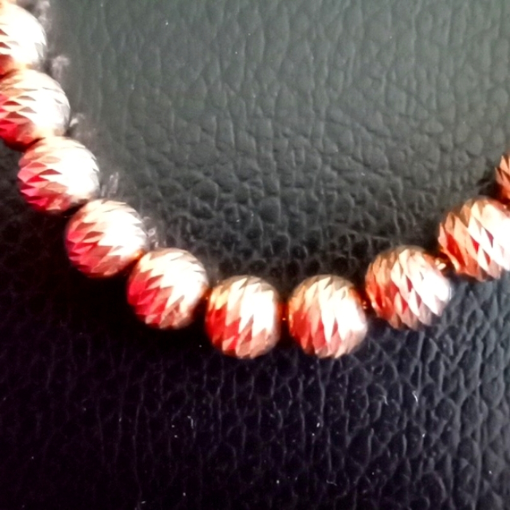 ROSE GOLD OVER STERLING SILVER DIAMOND CUT BEAD BOLO NECKLACE - Picture 2 of 5